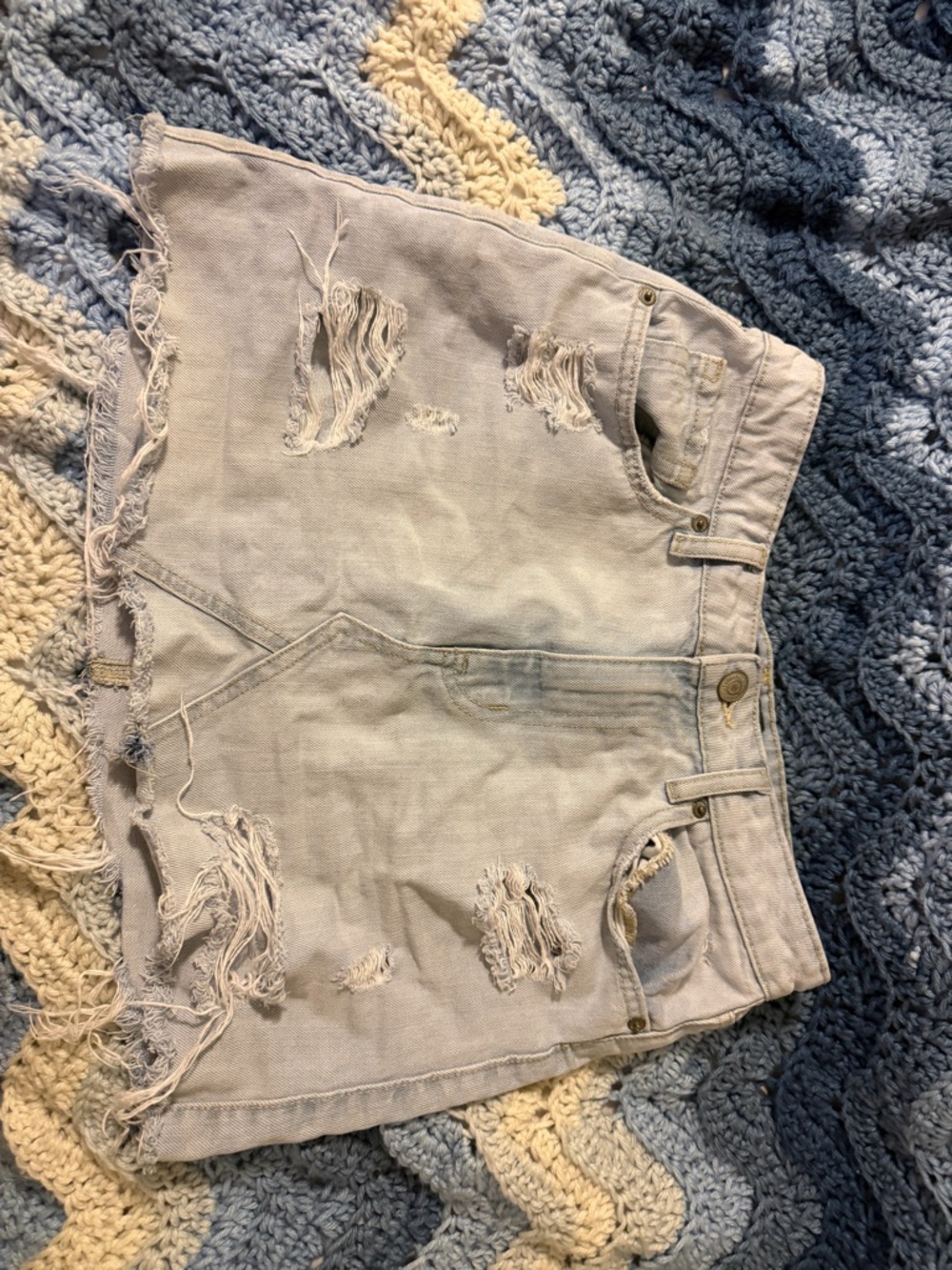 Aeropostale Light Gray Distressed Denim Mini Skirt